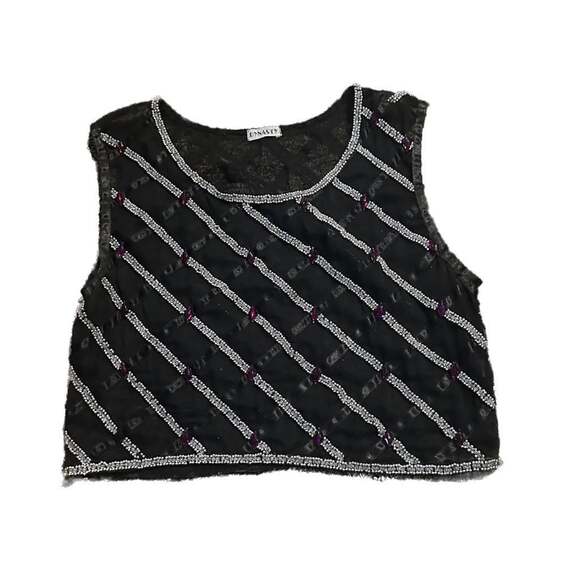 DYNASTY Tops - Dynasty VTG Black Sheer Vicose Whimsigoth Goth Sleeveless Embroidered Tank Top